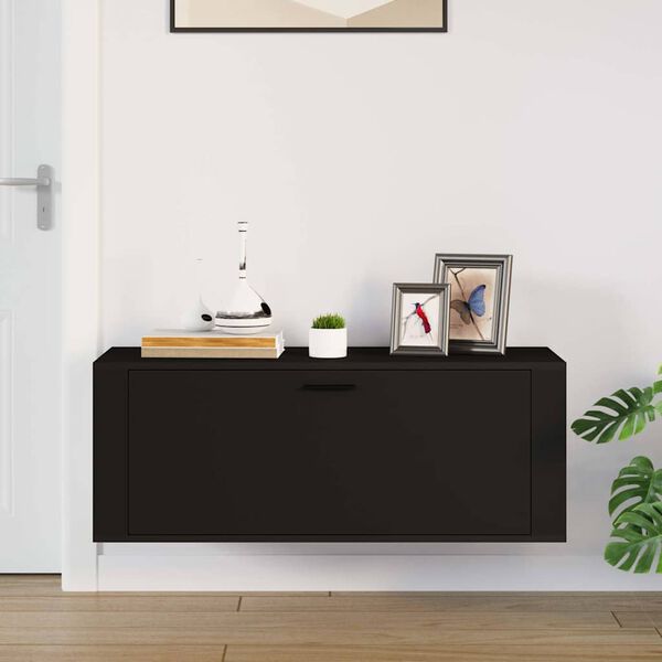 vidaXL Παπουτσοθήκη Επιτοίχια Μαύρη 100x35x38εκ από Επεξεργασμένο Ξύλο