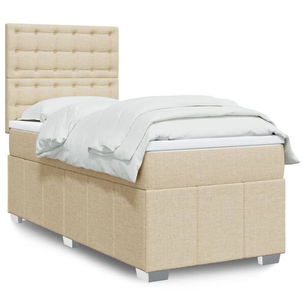 vidaXL Κρεβάτι Boxspring με Στρώμα Κρεμ 90x200 εκ.Υφασμάτινο