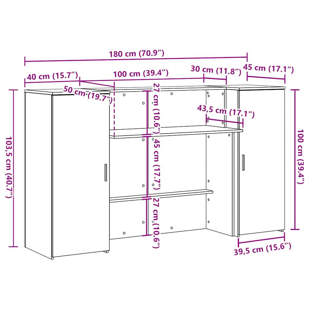 vidaXL Γραφείο υποδοχής Παλιό Ξύλο 180x50x103,5 εκ. Επεξεργασμένο Ξύλο