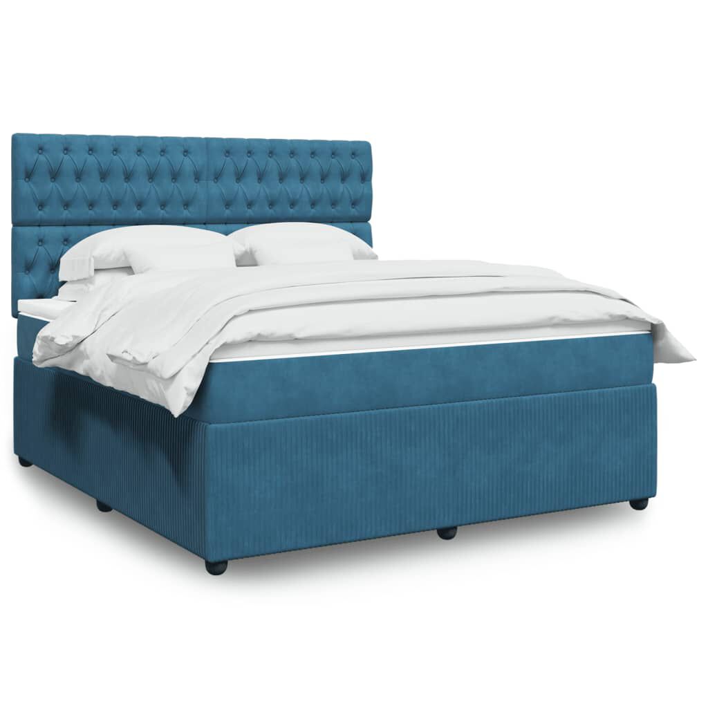 vidaXL Κρεβάτι Boxspring με Στρώμα Μπλε 180x200 εκ. Βελούδινο