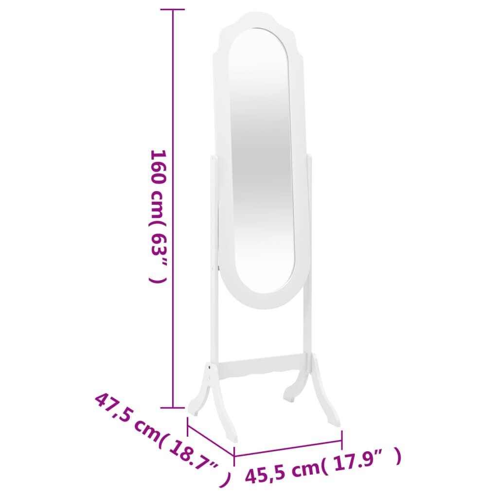 vidaXL Καθρέπτης Επιδαπέδιος Λευκός 45,5x47,5x160 εκ. Επεξ. Ξύλο