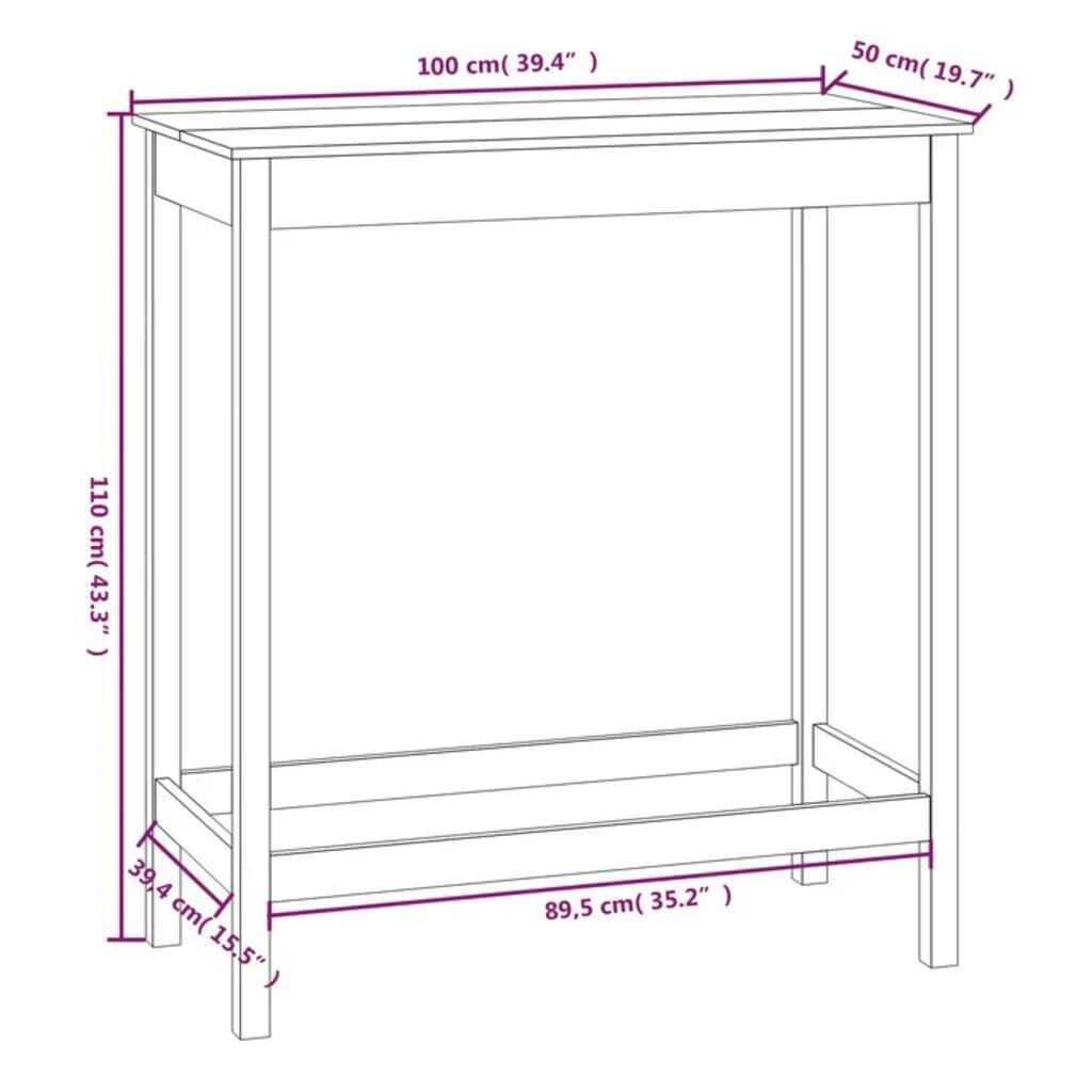 vidaXL Τραπέζι Μπαρ 100 x 50 x 110 εκ. από Μασίφ Ξύλο Πεύκου