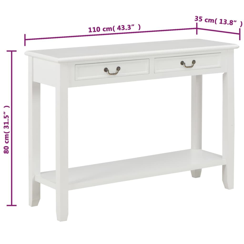 vidaXL Τραπέζι Κονσόλα Λευκό 110 x 35 x 80 εκ. Ξύλινο
