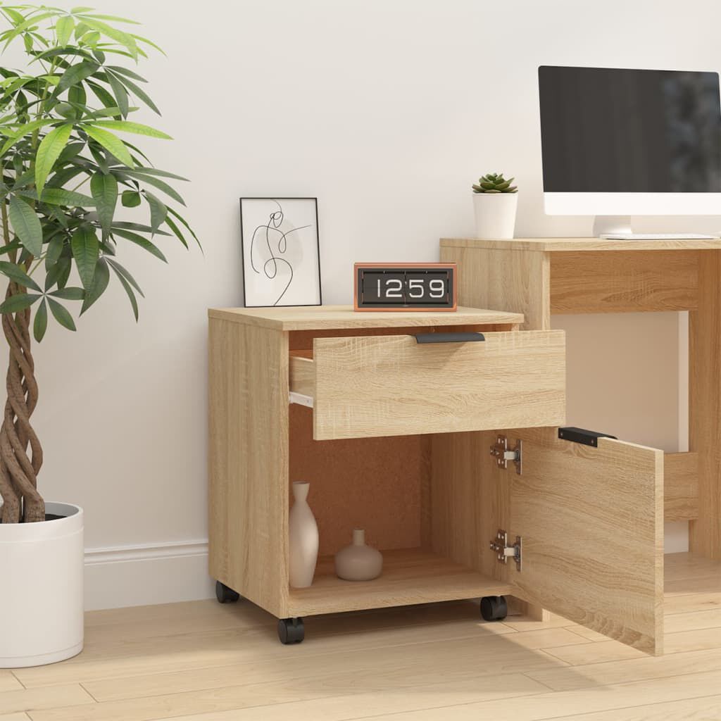 vidaXL Αρχειοθήκη Φορητή Sonoma Δρυς 45x38x54 εκ. Επεξ. Ξύλο με Ρόδες