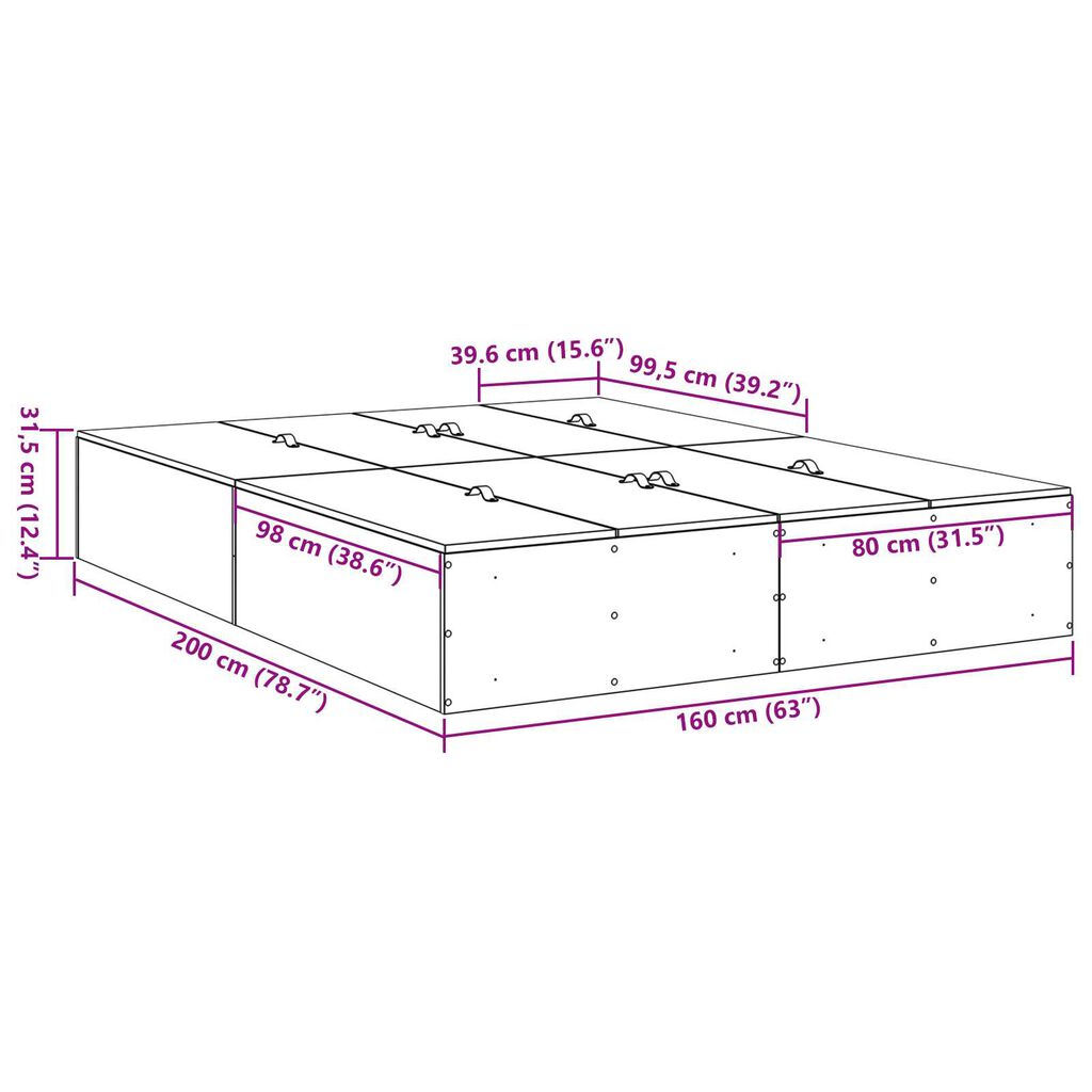 vidaXL Κρεβάτι Αποθήκευσης Ξύλου Sonoma 160 x 200 εκ
