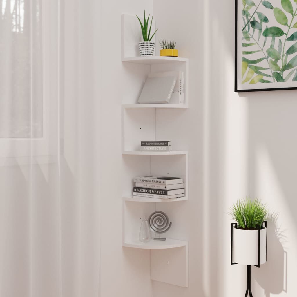 vidaXL Γωνιακή Ραφιέρα Τοίχου Λευκή Γυαλ. 19x19x123 εκ. από Επεξ. Ξύλο