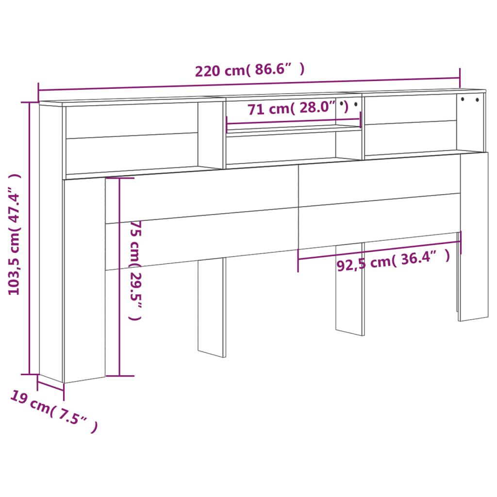 vidaXL Κεφαλάρι Με Αποθηκευτικό Χώρο Μαύρο 220 x 19 x 103,5 εκ.