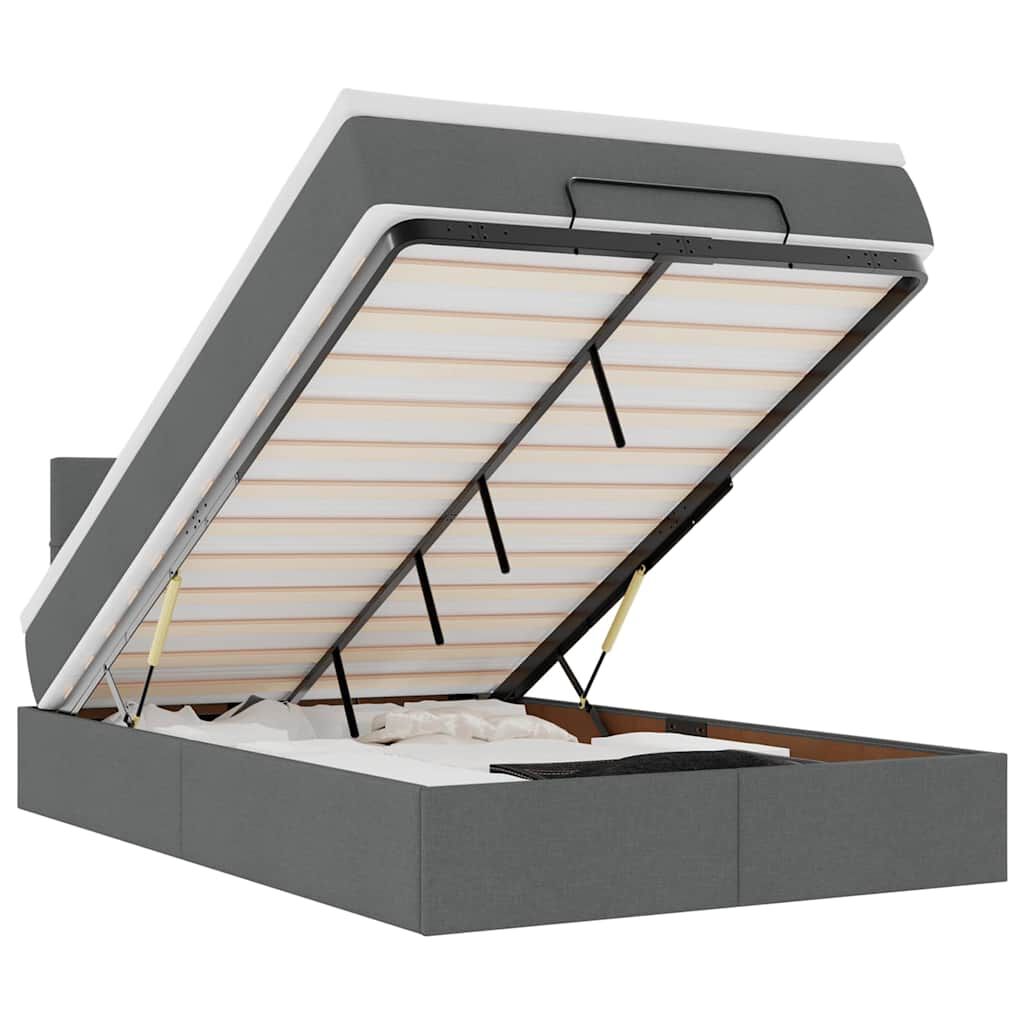 vidaXL Οθωμανικό κρεβάτι με στρώμα & LEDs Σκούρο γκρι 120x190cm Ύφασμα