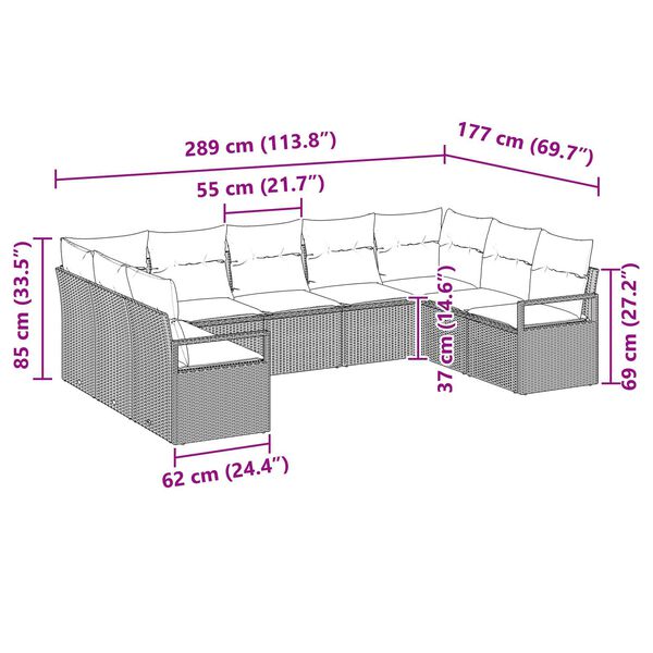 vidaXL Σετ Καναπέ Κήπου με μαξιλάρι 9 pcs Μαύρο και Κρέμα