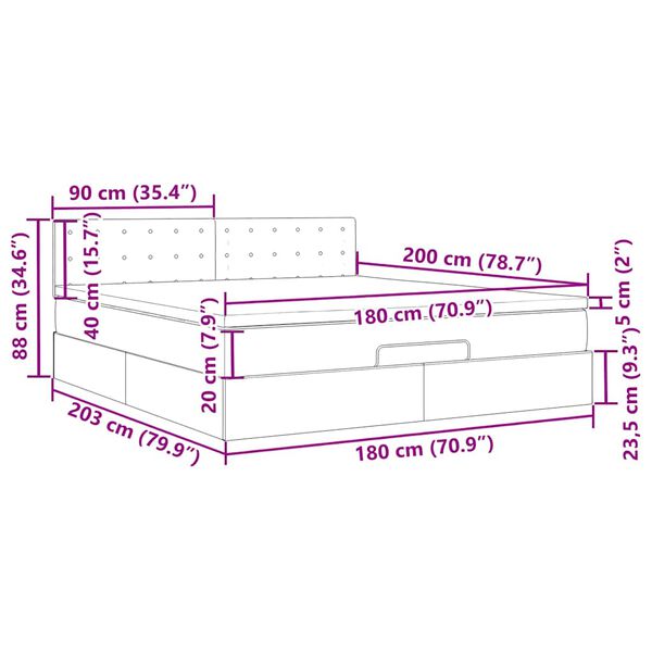 vidaXL Οθωμανικό κρεβάτι με στρώματα & LEDs Γκρι Faux Leather
