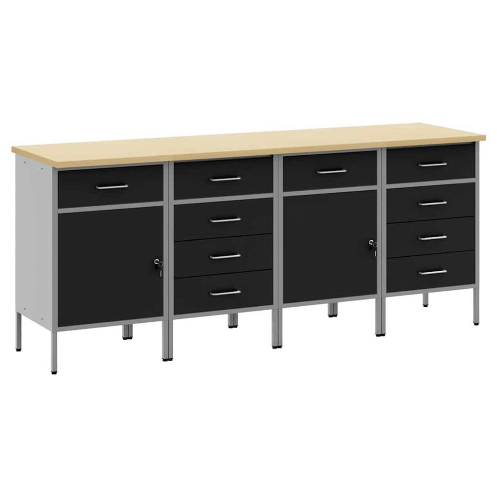 vidaXL Ντουλάπα Εργασίας 4 pcs Μαύρο και Γκρι 200 x 55 x 85 εκ