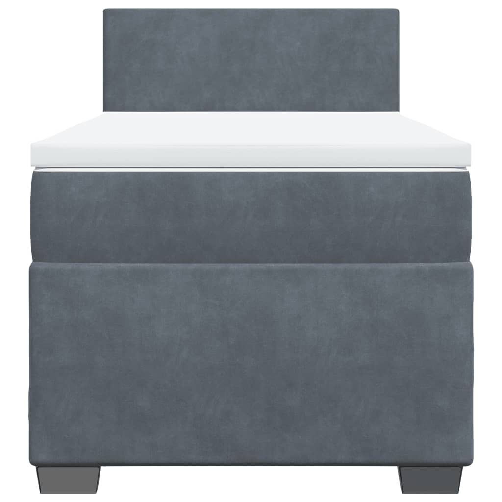 vidaXL Κρεβάτι Boxspring με Στρώμα Σκούρο Γκρι 90x200 εκ. Βελούδινο