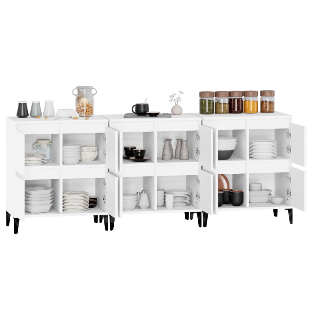vidaXL Ντουλάπια 3 τεμ. Λευκό 60x35x70 εκ. Επεξεργασμένο Ξύλο