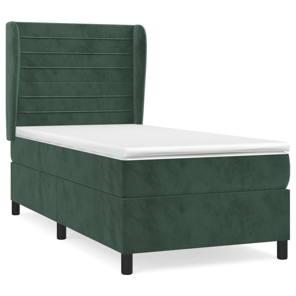 vidaXL Κρεβάτι Boxspring με Στρώμα Σκούρο Πράσινο 90x200 εκ. Βελούδινο