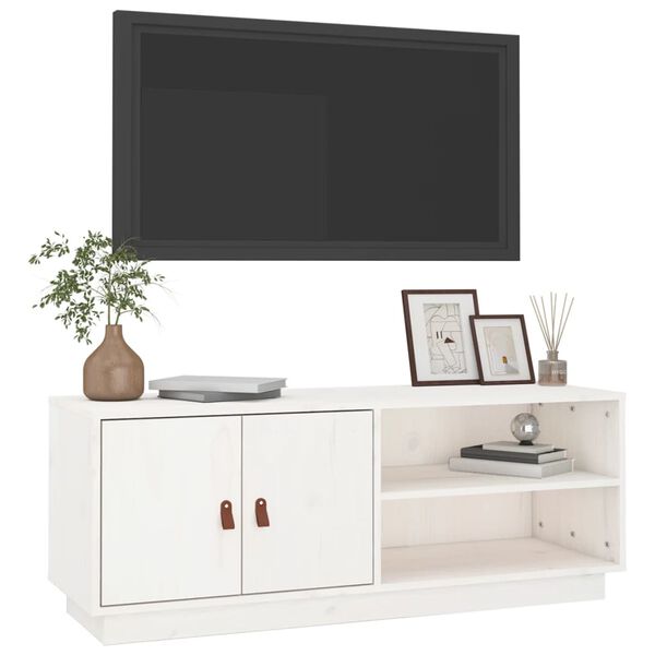 vidaXL Έπιπλο Τηλεόρασης Λευκό 105x34x40 εκ. από Μασίφ Ξύλο Πεύκου