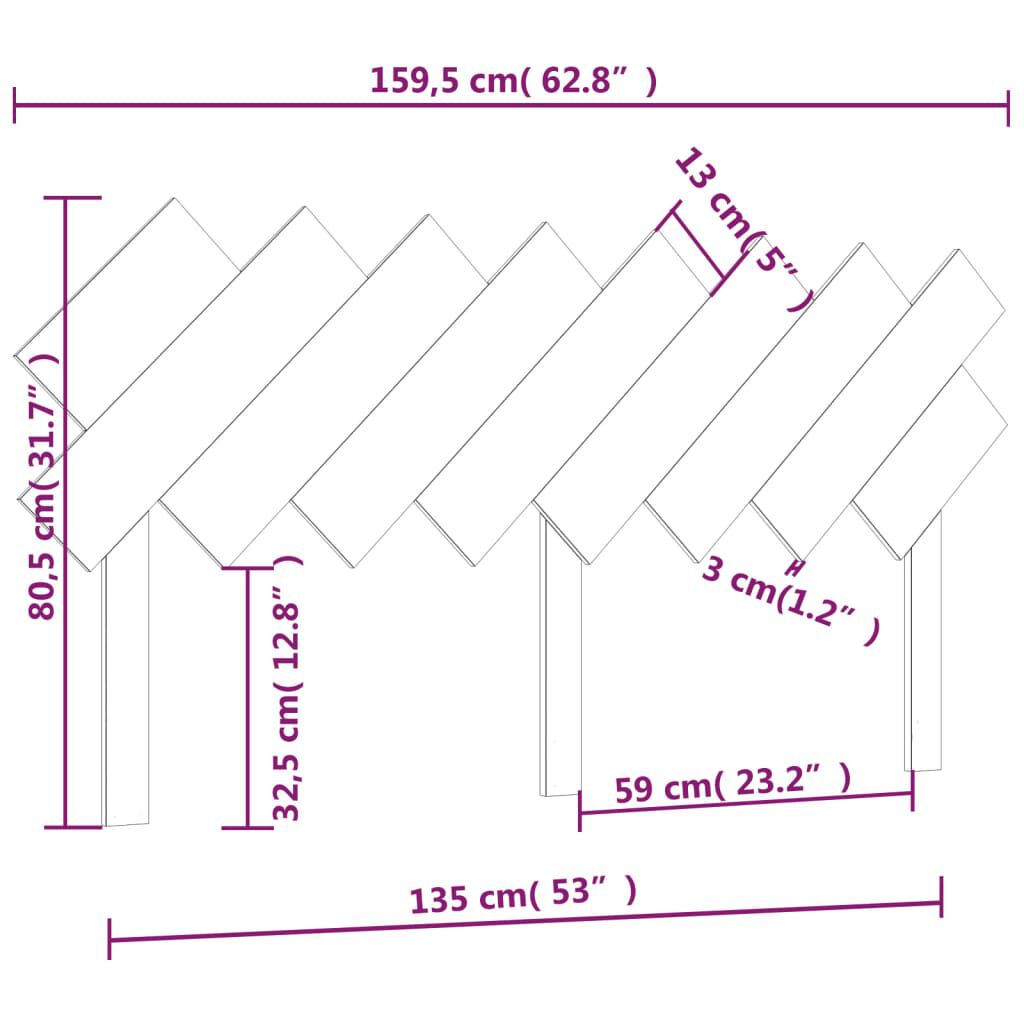 vidaXL Κεφαλάρι Κρεβατιού Μαύρο 159,5x3x80,5 εκ. Μασίφ Ξύλο Πεύκου
