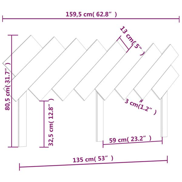 vidaXL Κεφαλάρι Κρεβατιού Μαύρο 159,5x3x80,5 εκ. Μασίφ Ξύλο Πεύκου