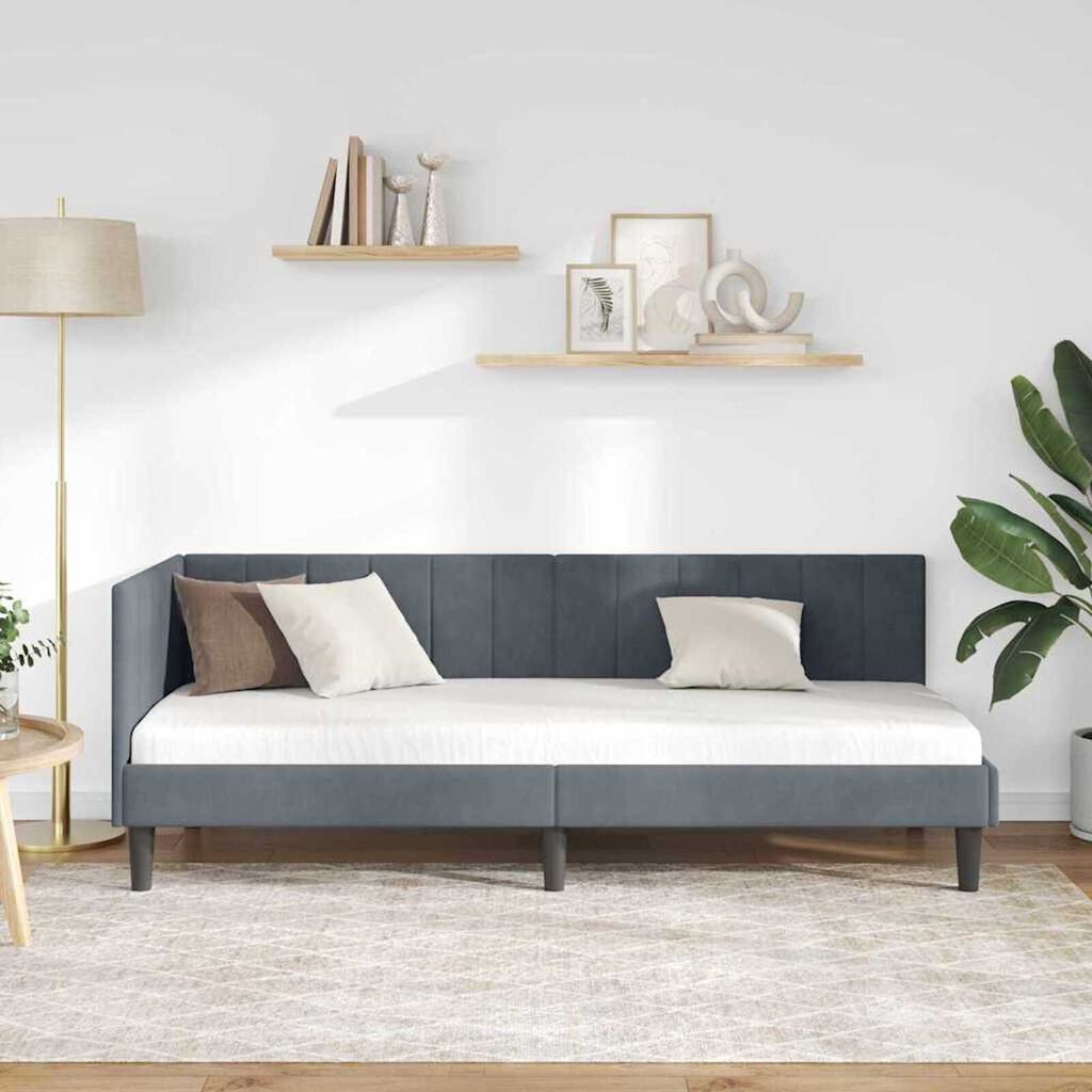 vidaXL Κρεβάτι Γωνίας με κεφαλάρι Σκούρο γκρι 80 x 200 cm Βελούδο