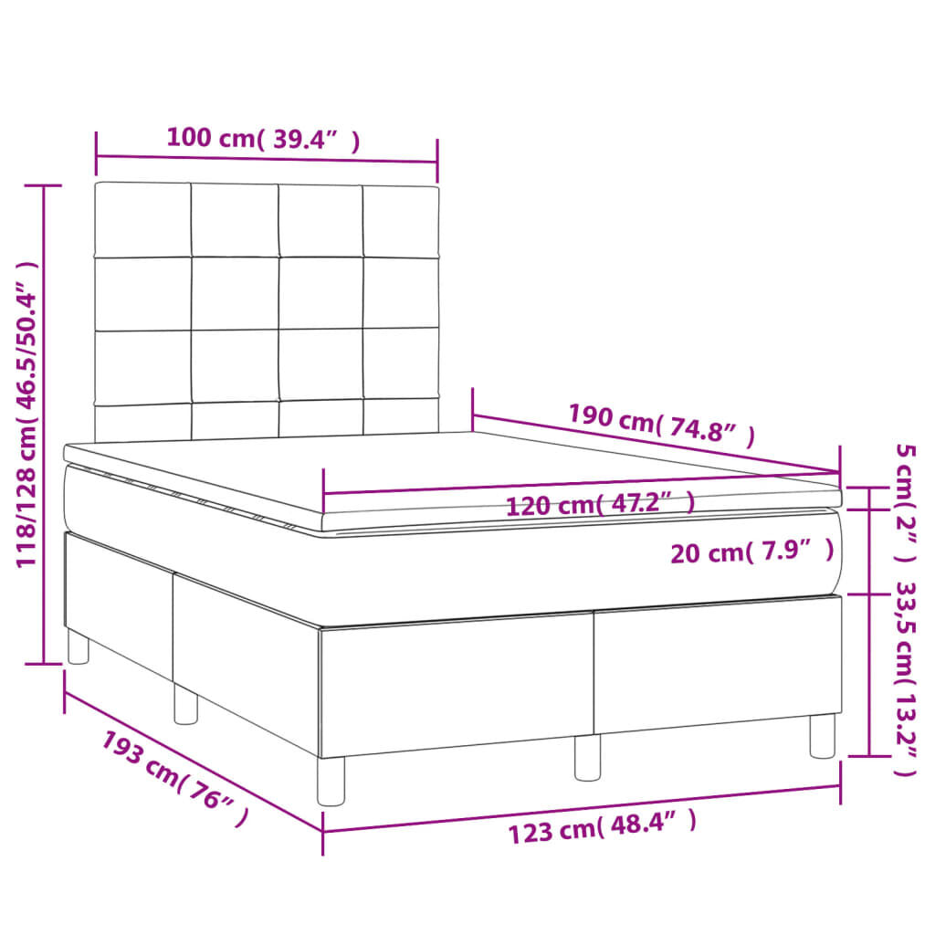 vidaXL Κρεβάτι Boxspring με Στρώμα Ανοιχτό Γκρι 120x190 εκ. Βελούδινο