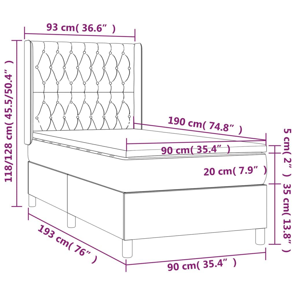 vidaXL Κρεβάτι Boxspring με Στρώμα Taupe 90x190 εκ.Υφασμάτινο