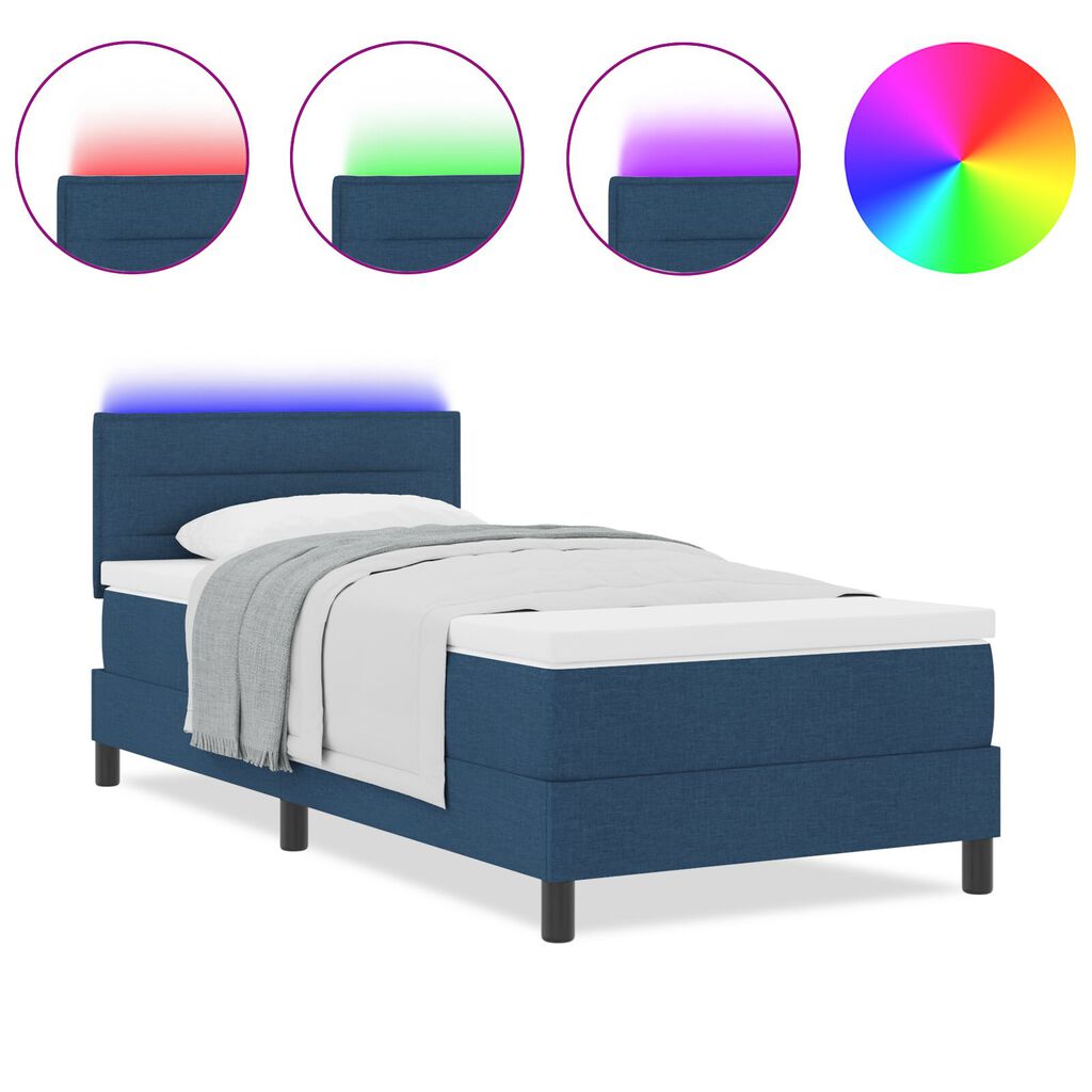 vidaXL Κρεβάτι με Στρώμα & LED Μπλε 90x190 εκ. Υφασμάτινο
