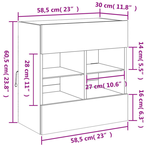 vidaXL Έπιπλο Τοίχου Τηλεόρασης με LED Γκρι Sonoma 58,5x30x60,5 εκ.