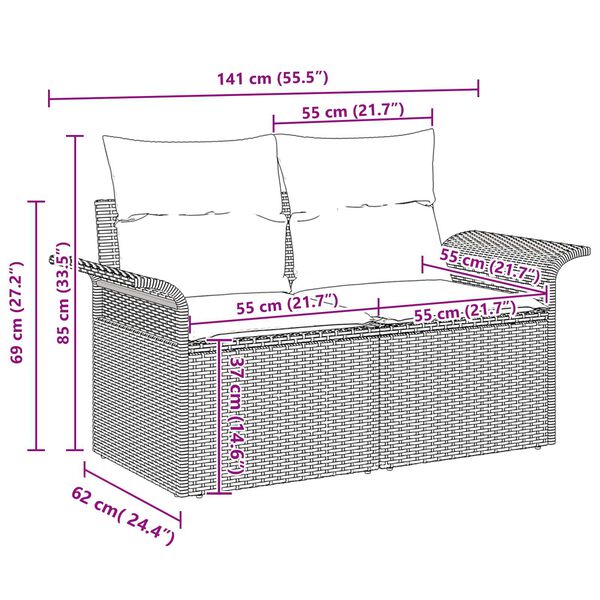 vidaXL Σετ Καναπέ Κήπου 6 pcs Γκρι 55 x 55 x 37 εκ Ρατάν, Πολυεστέρας