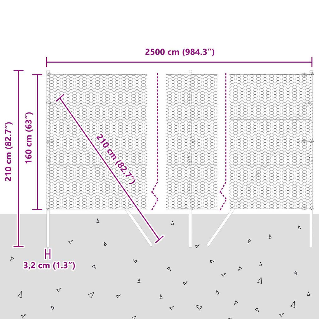 vidaXL Φράχτης με Στήλες. Ασημί 1.6 x 25 m Ατσάλι με επικάλυψη PVC