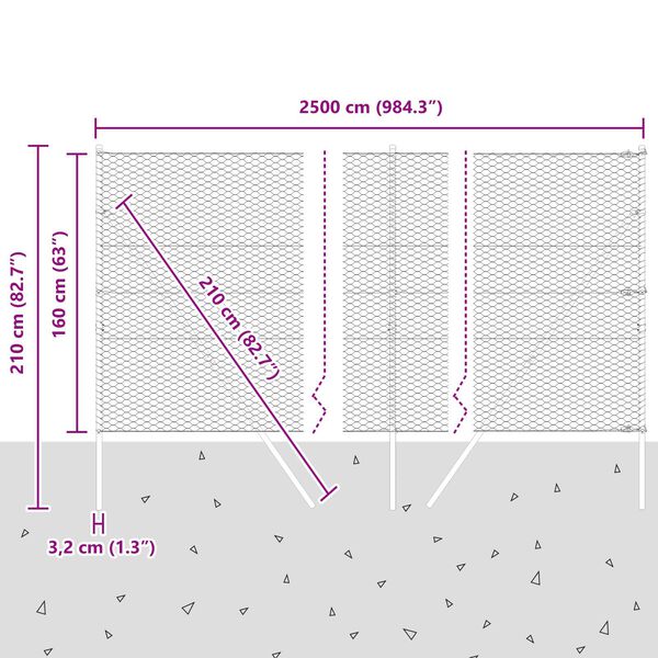 vidaXL Φράχτης με Στήλες. Ασημί 1.6 x 25 m Ατσάλι με επικάλυψη PVC