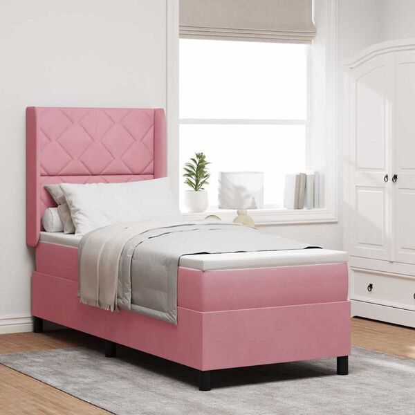 vidaXL Κρεβάτι Box Spring LED με Στρώμα Ροζ 80 x 200 cm Βελούδο