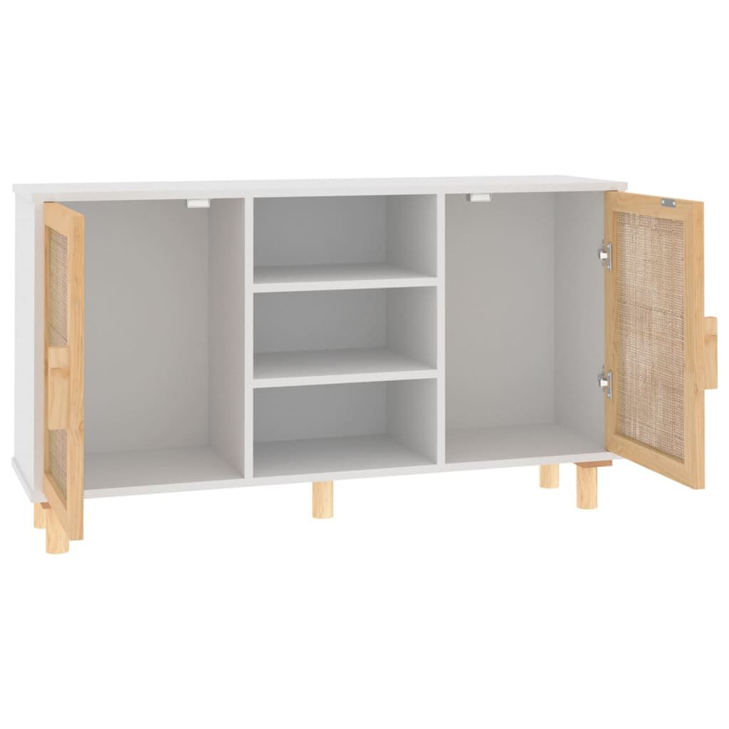 vidaXL Μπουφές Λευκός 105 x 30 x 60 εκ. Μασίφ Πεύκο & Φυσικό Ρατάν