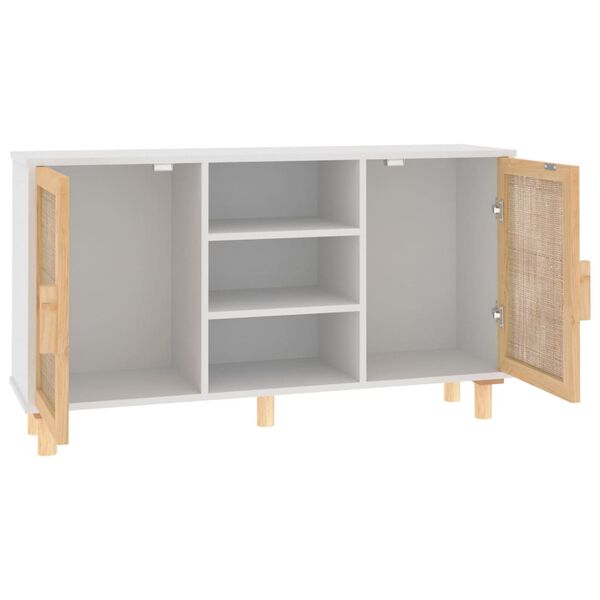 vidaXL Μπουφές Λευκός 105 x 30 x 60 εκ. Μασίφ Πεύκο & Φυσικό Ρατάν