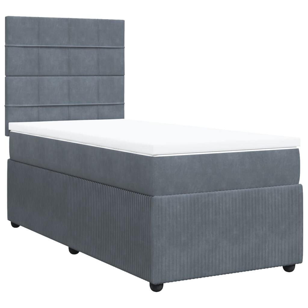vidaXL Κρεβάτι Boxspring με Στρώμα Σκούρο Γκρι 90x200 εκ. Βελούδινο