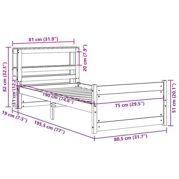 vidaXL Πλαίσιο Κρεβατιού Κεφαλάρι 75x190εκ. Μασίφ Πεύκο