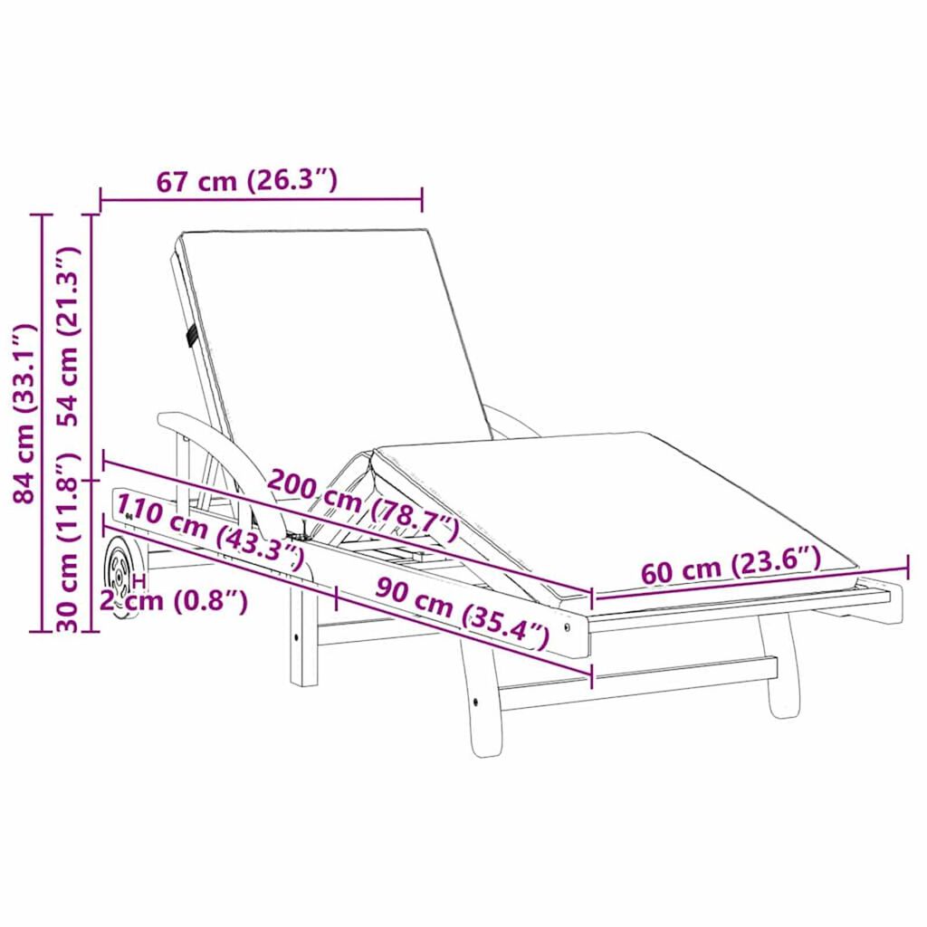 vidaXL Ξαπλώστρα 1-πρόσωπο Κόκκινο 200 x 67 x 84εκ Μασίφ ξύλο ακακίας