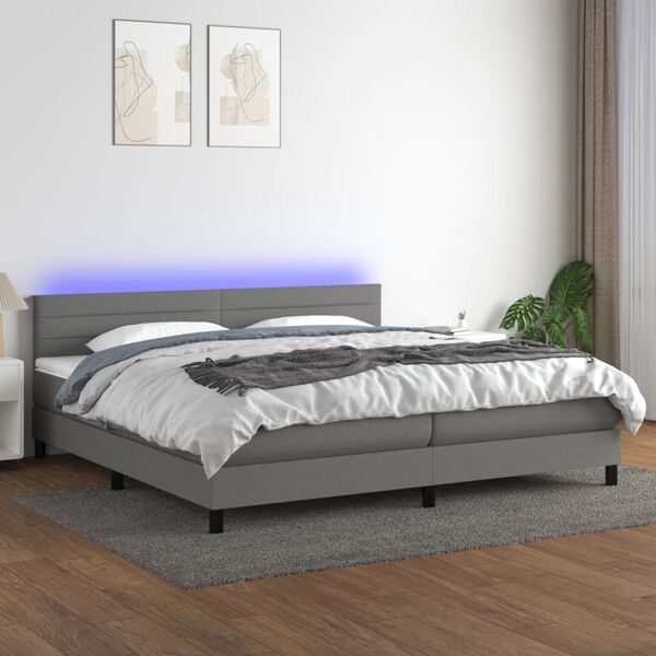 vidaXL &Kappa;&rho;&epsilon;&beta;ά&tau;&iota; Boxspring &mu;&epsilon; &Sigma;&tau;&rho;ώ&mu;&alpha; & LED &Sigma;&kappa;.&Gamma;&kappa;&rho;&iota; 200x200&epsilon;&kappa;. &Upsilon;&phi;&alpha;&sigma;&mu;ά&tau;&iota;&nu;&omicron;