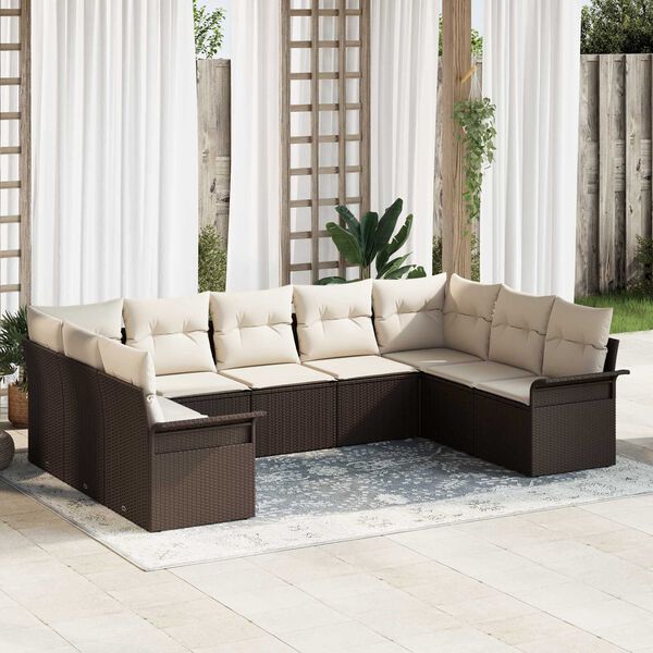 vidaXL Σετ Καναπέ Κήπου με μαξιλάρι 9 pcs Καφέ Πολυ ράταν