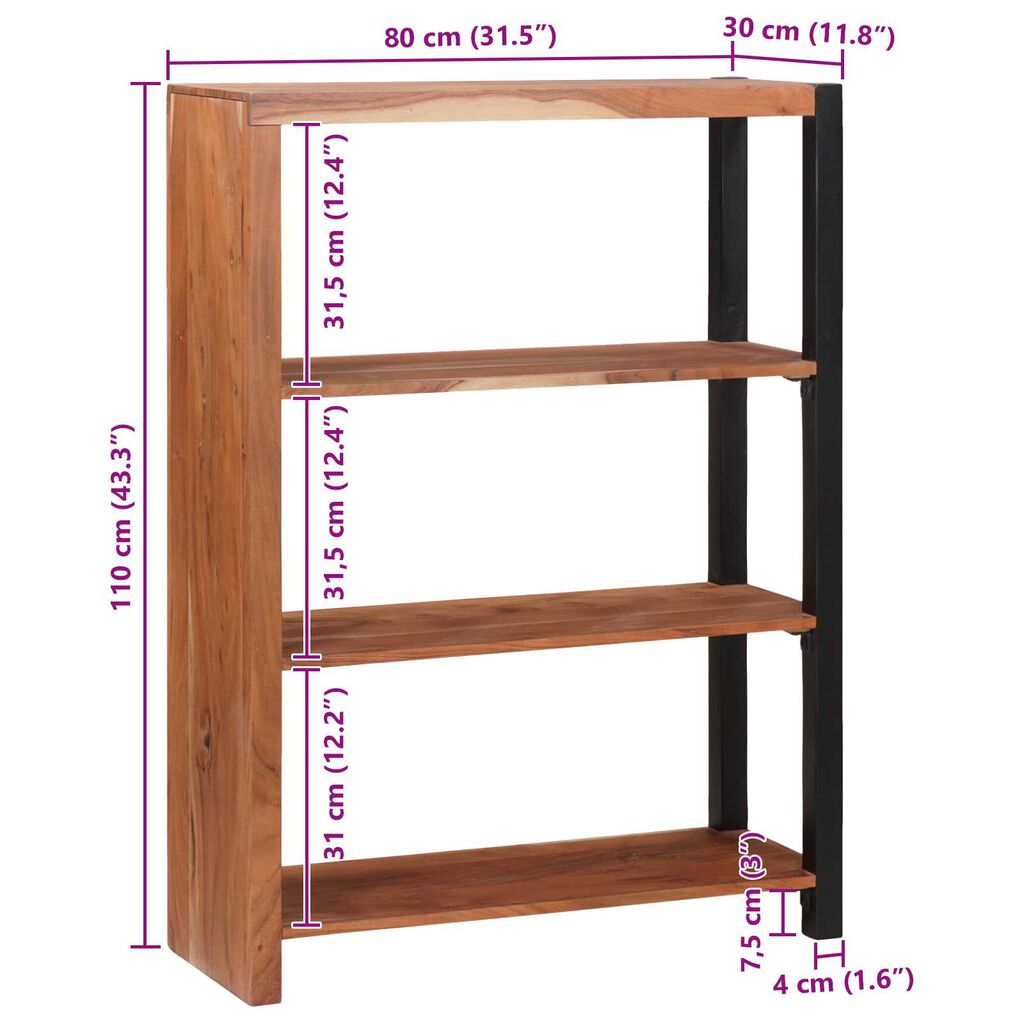 vidaXL Βιβλιοθήκη Καφέ, Μαύρο 80 x 30 x 110 εκ. Στερεό Ξύλο Ακακίας