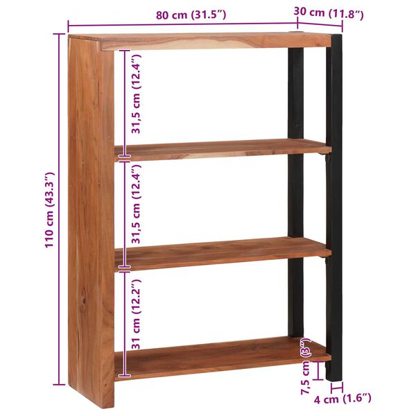 vidaXL Βιβλιοθήκη Καφέ, Μαύρο 80 x 30 x 110 εκ. Στερεό Ξύλο Ακακίας