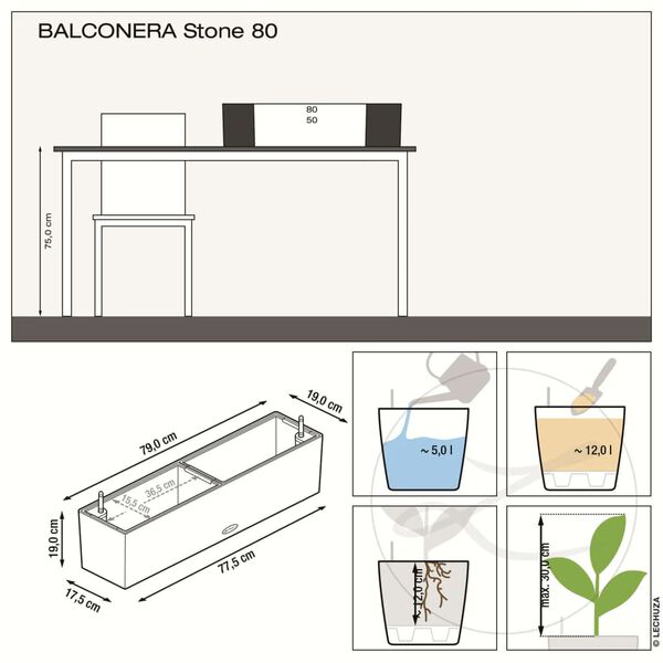 LECHUZA &Zeta;&alpha;&rho;&nu;&tau;&iota;&nu;&iota;έ&rho;&alpha; &Alpha;&upsilon;&tau;&omicron;&pi;&omicron;&tau;&iota;&zeta;ό&mu;&epsilon;&nu;&eta; BALCONERA Stone 80 ALL-IN-ONE &Gamma;&kappa;&rho;&iota;
