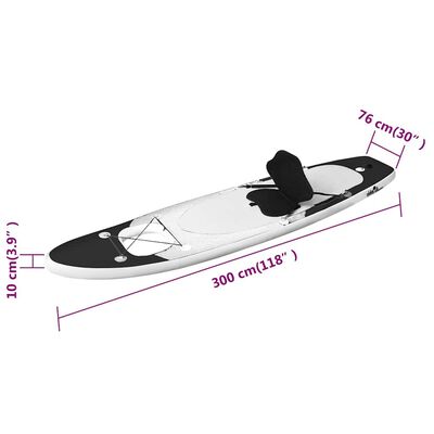 vidaXL Σανίδα SUP Φουσκωτή Σετ Μαύρη 300 x 76 x 10 εκ.