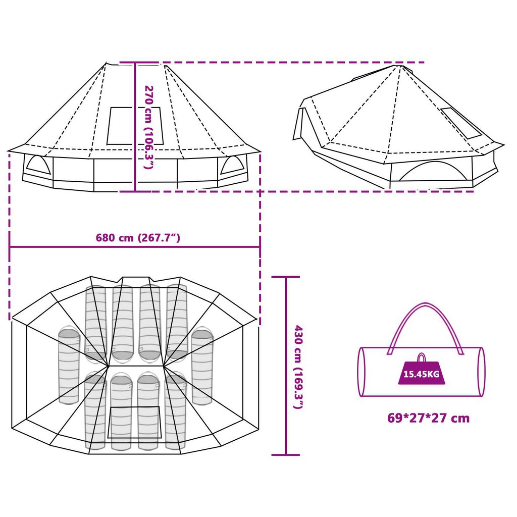 vidaXL Οικογενειακή Τέντα Tipi Πράσινη 10 Ατόμων Αδιάβροχη