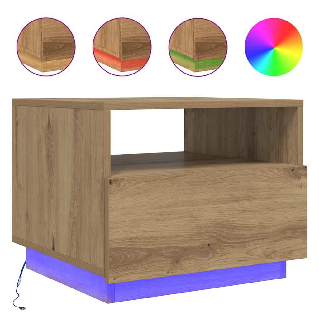 vidaXL Τραπεζάκι Σαλονιού με LED Artisan Δρυς 50x49x40 εκ.