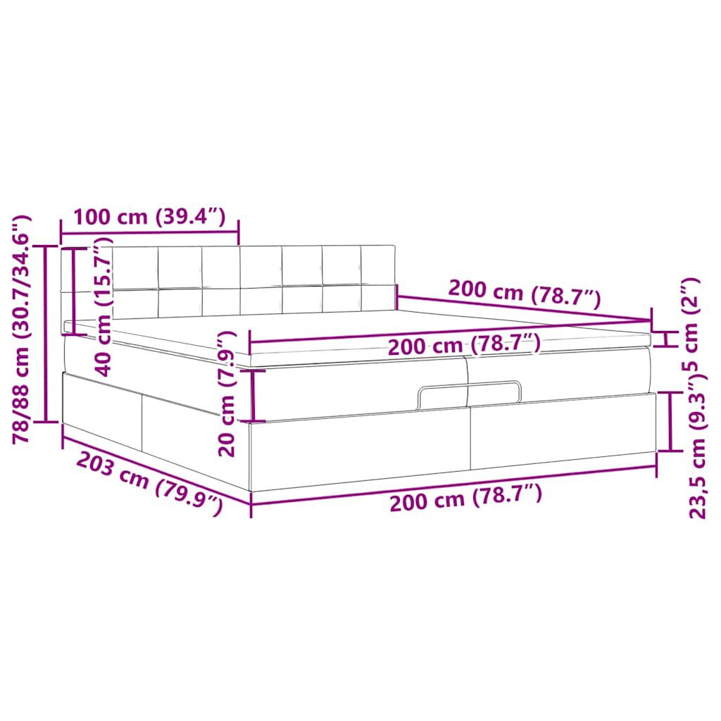 vidaXL Οθωμανικό κρεβάτι με στρώματα & LEDs Ανοιχτό γκρι ύφασμα