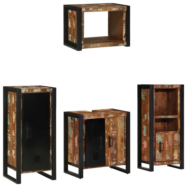 vidaXL Σετ Επίπλων Μπάνιου 4 pcs Πολύχρωμο Στερεό ανακτημένο ξύλο