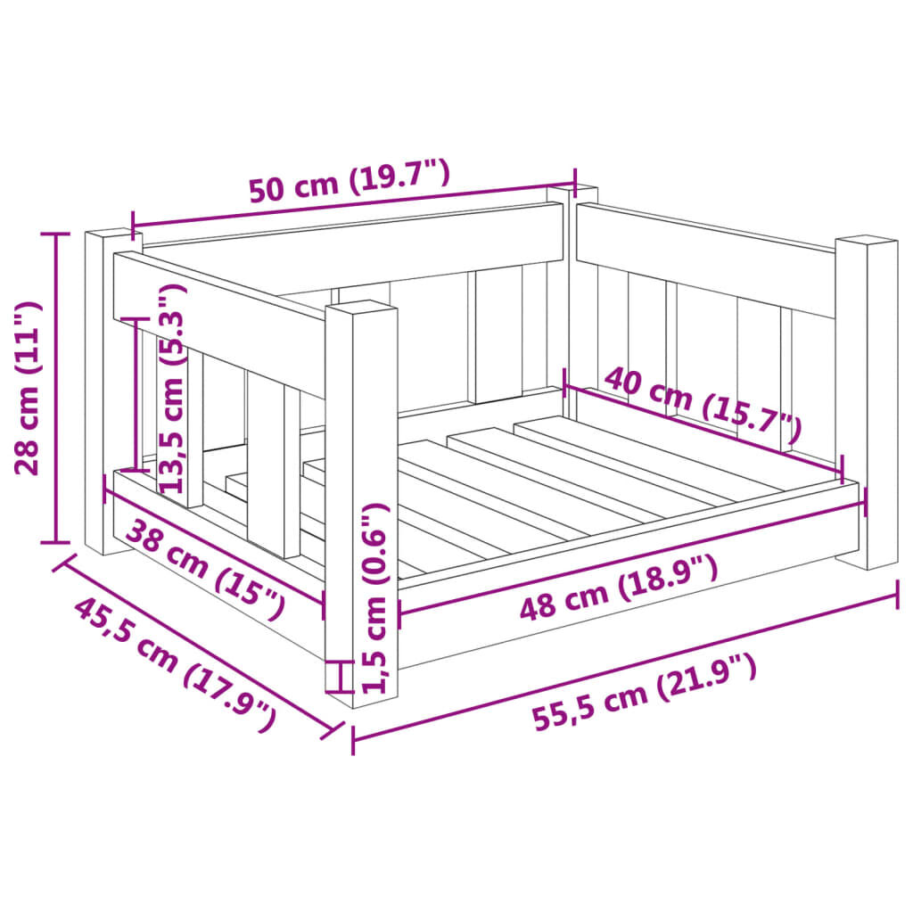vidaXL Κρεβάτι Σκύλου Μελί 55,5 x 45,5 x 28 εκ. από Μασίφ Ξύλο Πεύκου
