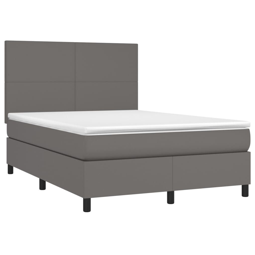 vidaXL Κρεβάτι Boxspring με Στρώμα & LED Γκρι 140x200 εκ. Συνθ. Δέρμα