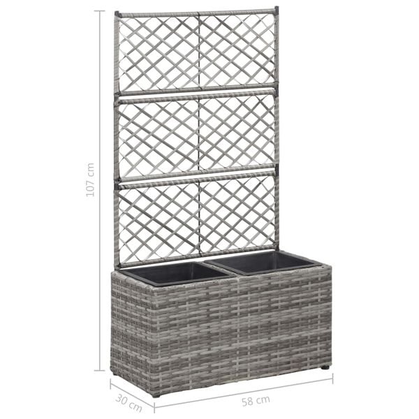 vidaXL Ζαρντινιέρα Υπερυψωμένη+Καφασωτό Γκρι 58x30x107 εκ. Συνθ. Ρατάν