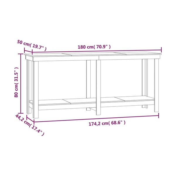 vidaXL Πάγκος Εργασίας Μαύρος 180x50x80 εκ. από Μασίφ Ξύλο Πεύκου
