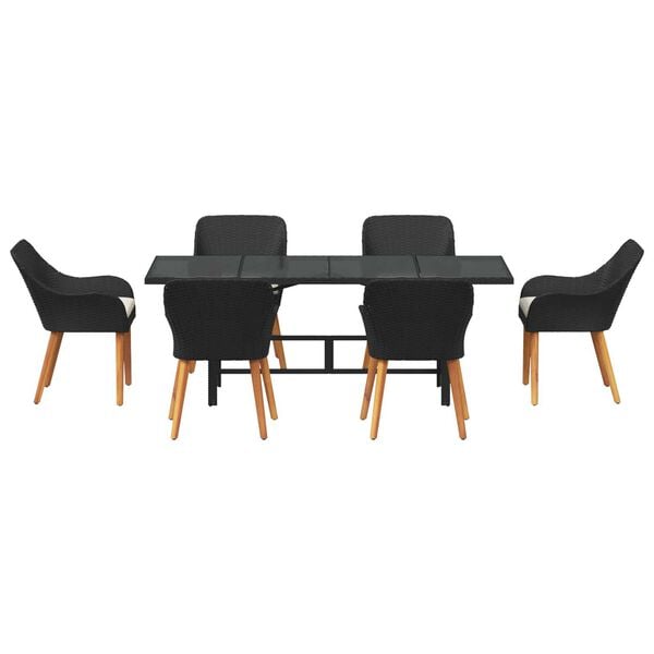 vidaXL Σέτ φαγητού για κήπο με μαξιλάρι 7 pcs Μαύρο συνθετικό ρατάν